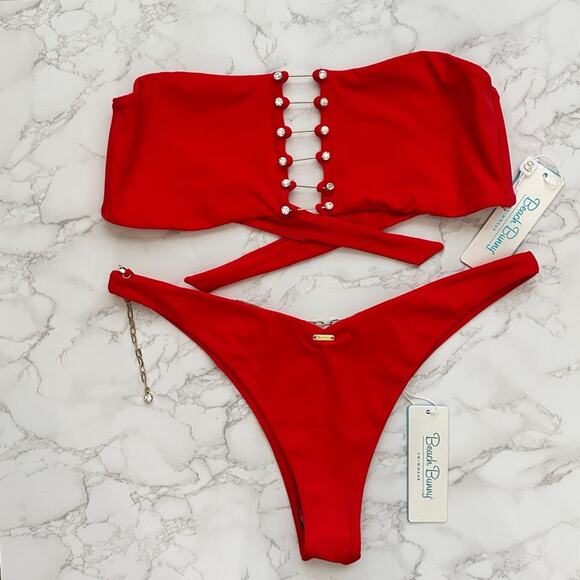 Noelani Bandeau Top XL Serena Skimpy Bottom XL  - Red $320 - Picture 12 of 14